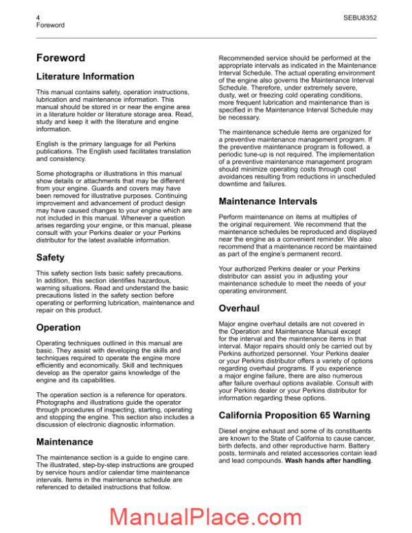 perkins 1103d industrial engines operation and maintenance manual page 4