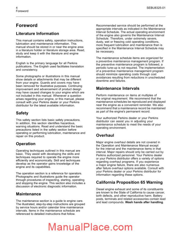 perkins 1104d mech series industrial engines operation and maintenance manual page 4