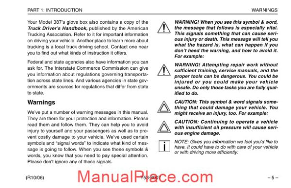 peterbilt model 387 operators manual after 1 07 supplementalmanuals page 3