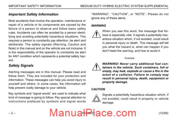 peterbilt operator manuals medium duty hybrid electric models operators manual page 3