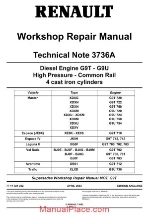 renault diesel engine g9t g9u workshop manual page 1