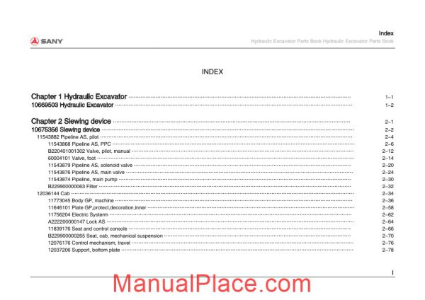 sany hydraulic excavator sy215c9m2k parts book page 3