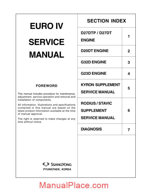 ssangyong model euro iv service manual page 1