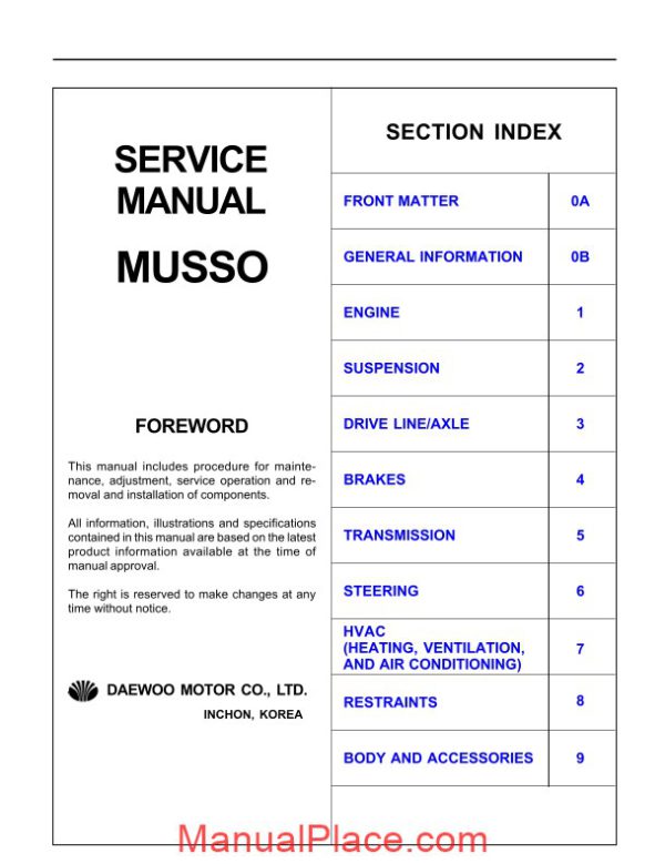 ssangyong musso 99 service manual page 1