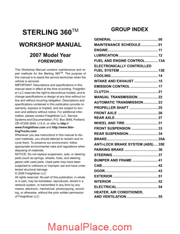 sterling 360 workshop manual 2007 page 2