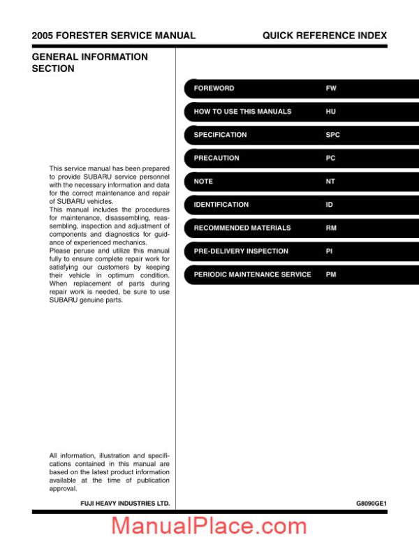 subaru forester 2005 service manual page 3