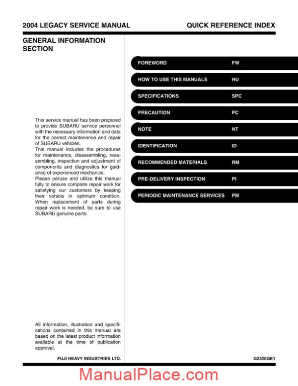 subaru legacy 2004 jdm service manual page 3