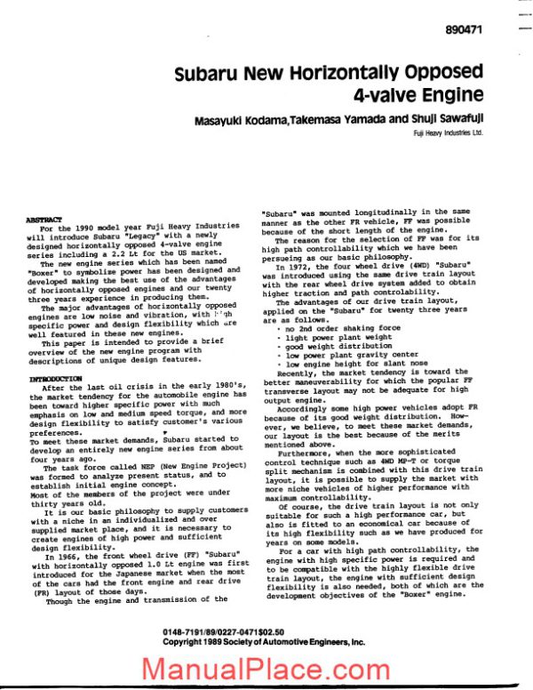 subaru new horizontally opposed 4 valve engine page 2