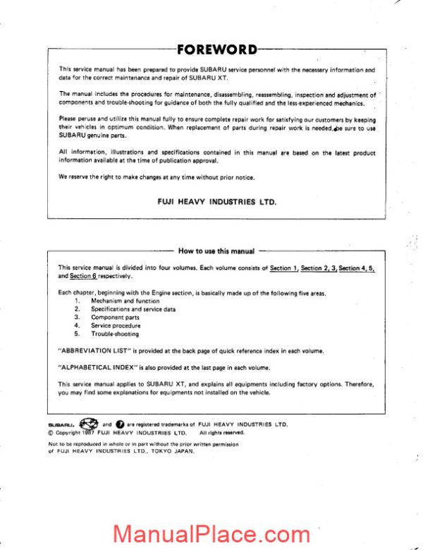 subaru xt 1988 service manual page 2