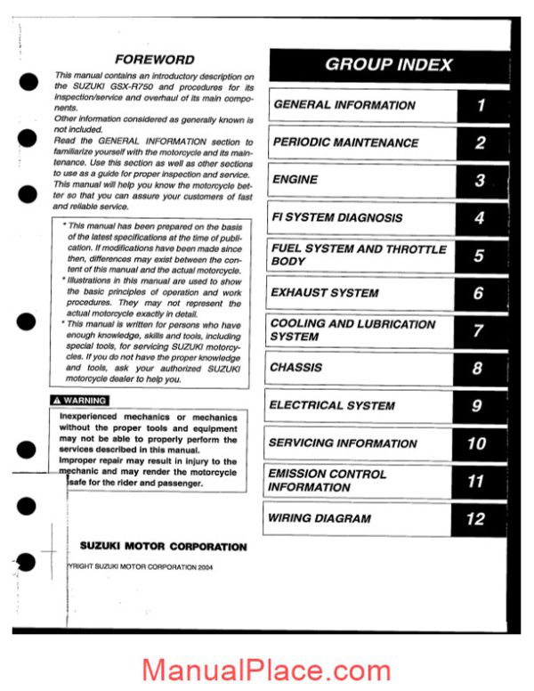 suzuki gsxr 750 2004 service manual page 2