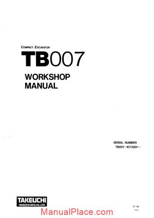 takeuchi compact excavator tb007 e wb4 101e2 workshop manual page 1