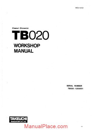 takeuchi compact excavator tb020 e wd3 101e1 workshop manual page 1