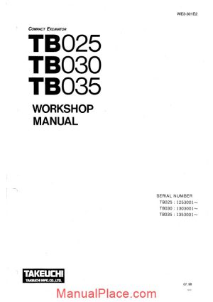 takeuchi compact excavator tb025030035 e we3 301e2 workshop manual page 1