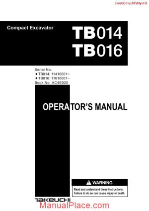 takeuchi tb014 and tb016 operators manual page 1