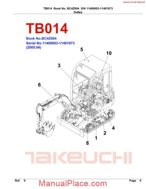 takeuchi tb014 and tb016 parts manual page 1