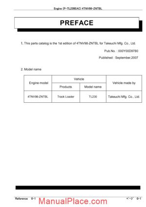 takeuchi track loader engine p tl230eac parts manual page 1