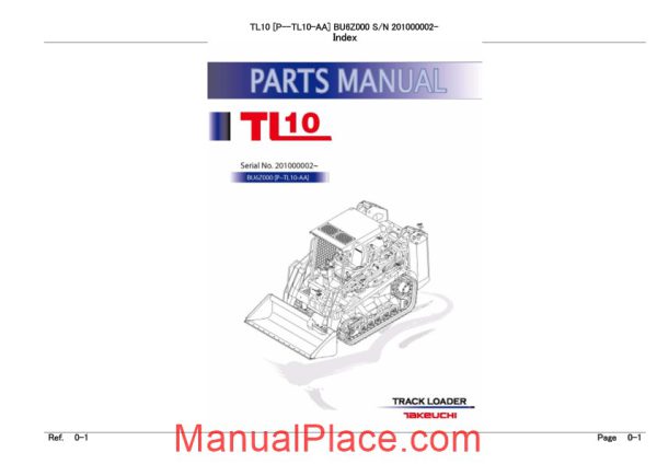 takeuchi track loader p tl10 aa parts manual page 1