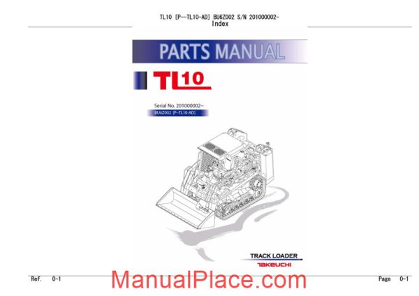 takeuchi track loader p tl10 ad parts manual page 1