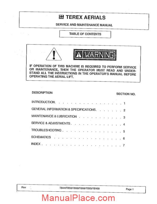 terex aerials service maintenance manual page 1