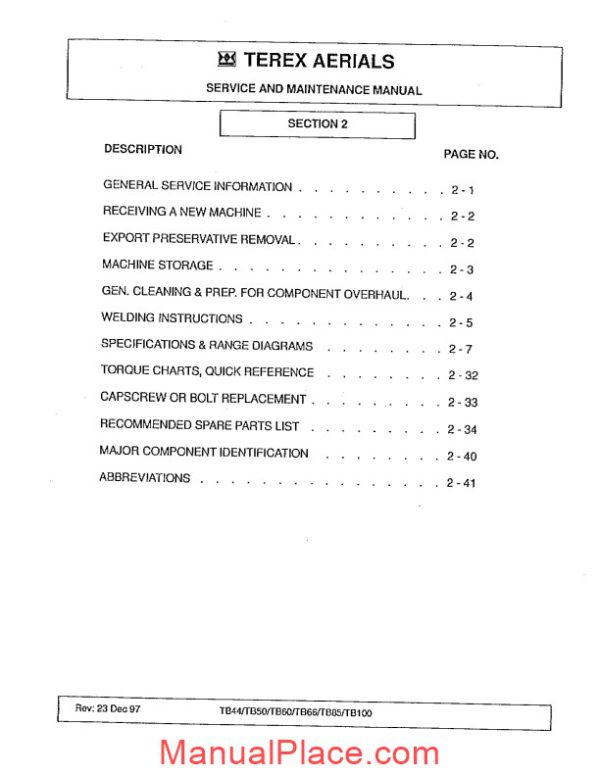 terex aerials service maintenance manual page 4