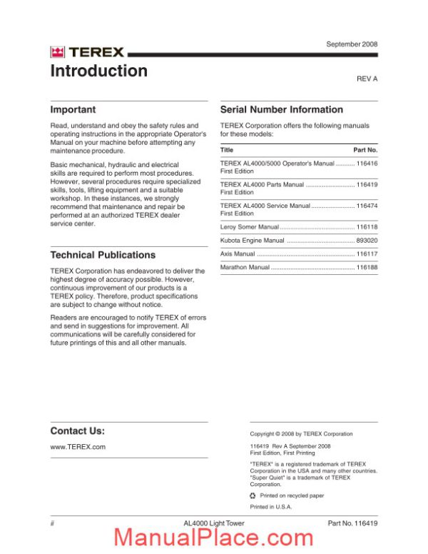 terex genie al4000 parts manual page 2