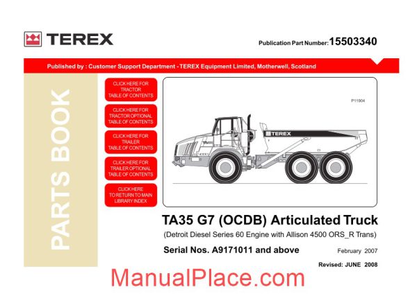 terex ta35 g7 ocdb articulated truck parts book page 1