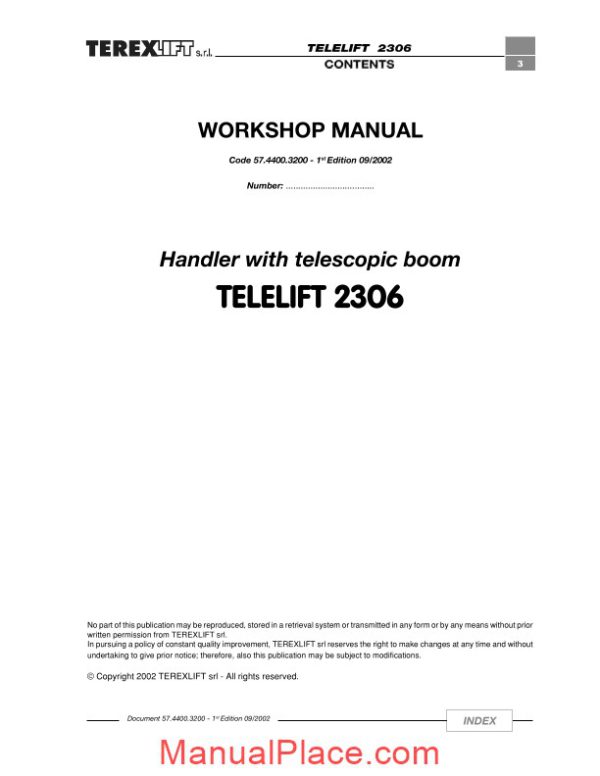 terex telescopic boom telelift 2306 workshop manual page 3