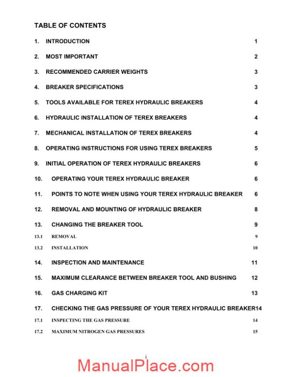 terex tx1100 1400 hydraulic breakers operators and parts manuals page 3