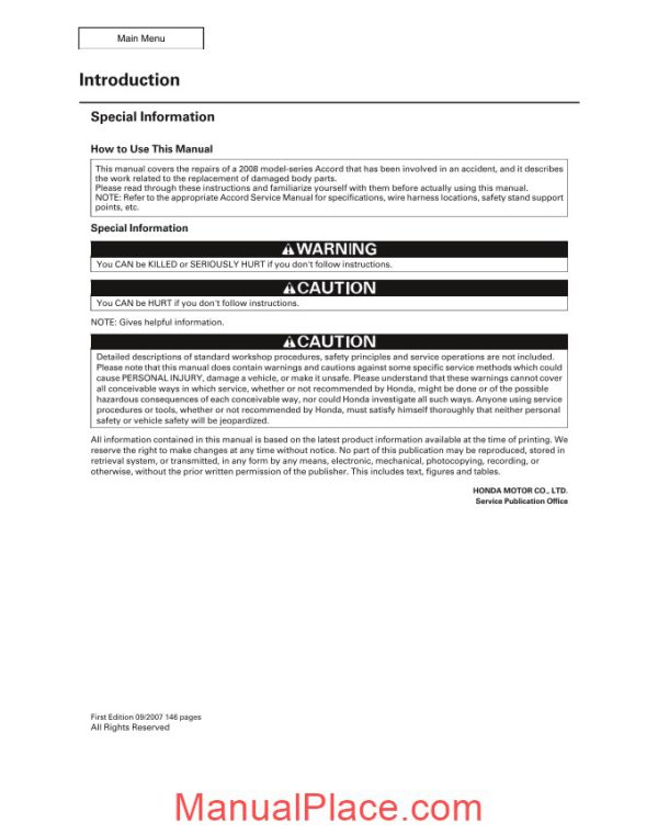 toyota 2008 2012 accord body repair manual page 3