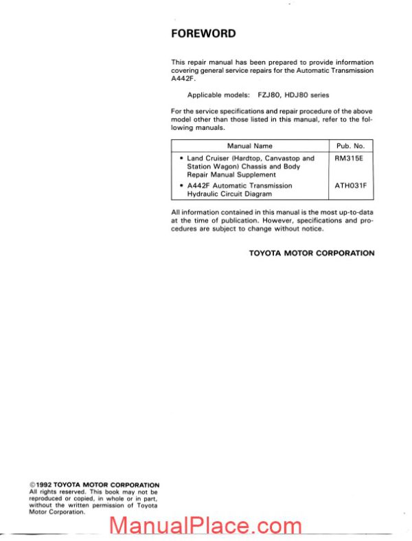 toyota a442f automatic transmisson repair manual page 2