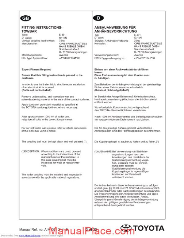 toyota avensis installation instructions manual page 3