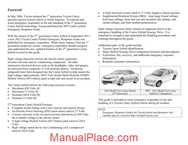 toyota camry hybrid hv 2012 emergency respond guide page 2