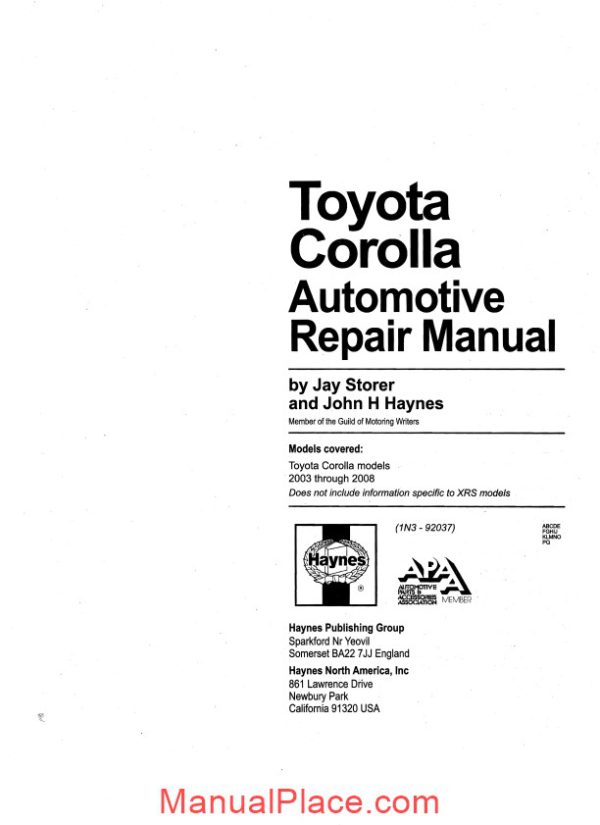 toyota corolla 2003 thru 2008 haynes repair manual page 2