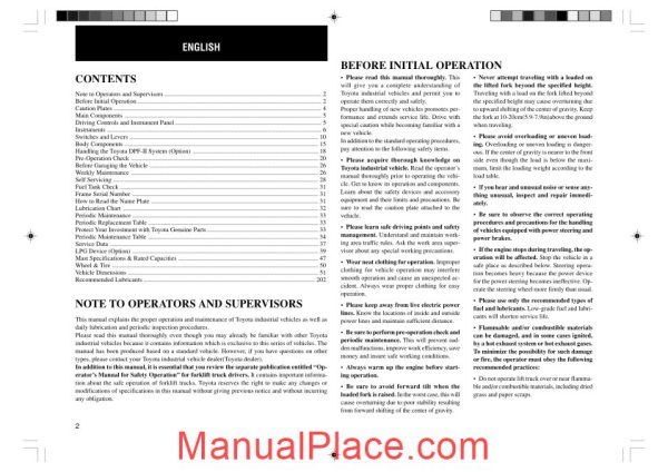 toyota forklift 7fg fgk fdk fga fda 35 50 operator manual page 3