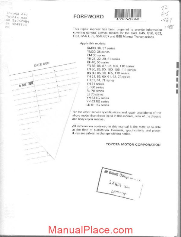 toyota g series transmission repair manual page 2