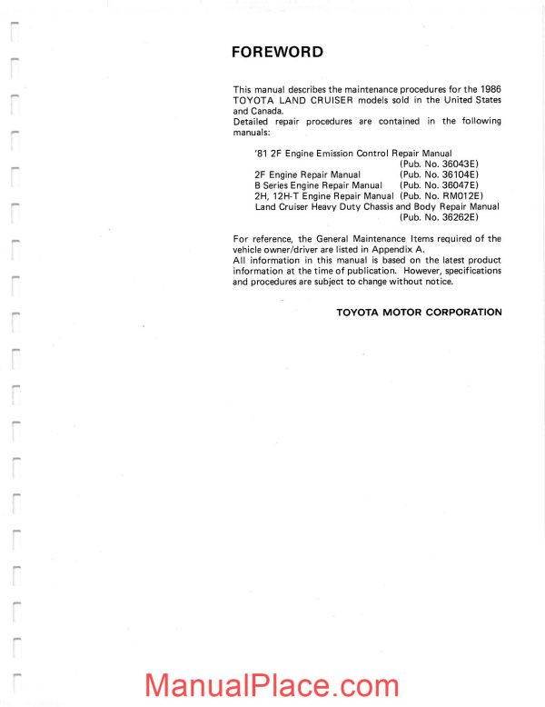 toyota maintenances procedures landcruiser 1986 page 2