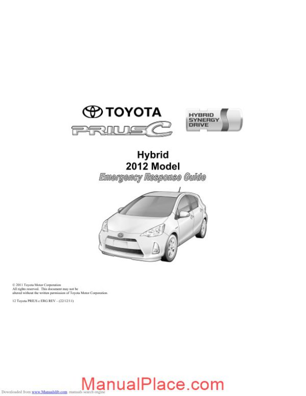 toyota prius 2012 model emergency respose guide page 1