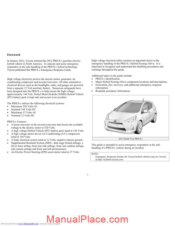 toyota prius 2012 model emergency respose guide page 2