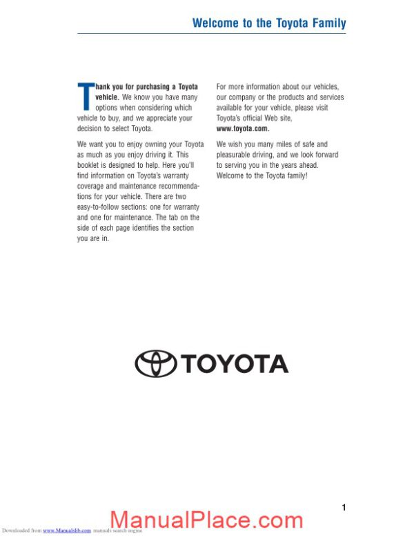 toyota sienna 2014 warranty maintenance manual page 2