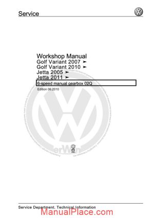 volkswagen 6 speed manual gearbox 02q workshop manual page 1