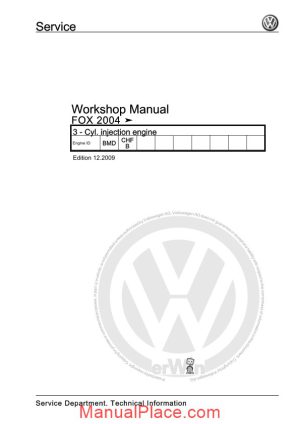 volkswagen cyl injection engine fox 2004 workshop manual edition 12 2009 page 1