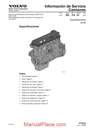 volvo truck engine d13a specifications page 1