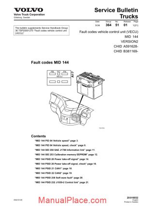 volvo trucks mid 144 engine control unit fault codes page 1