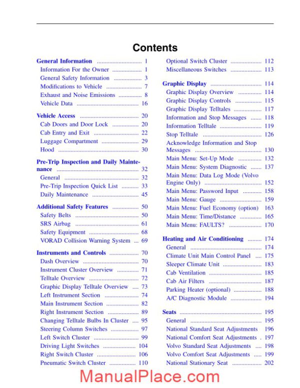 volvo vnl vnm operators manual page 3