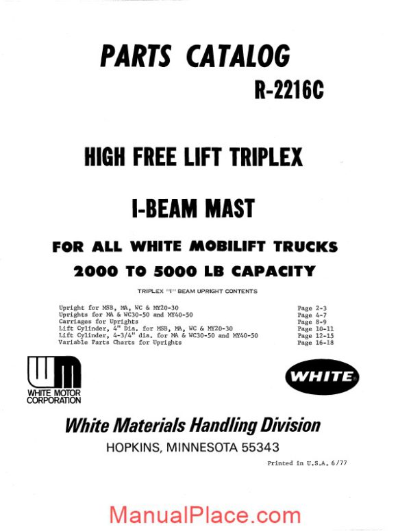 white fork lift hight free lift parts catalog page 1