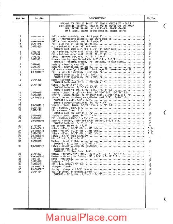 white fork lift hight free lift parts catalog page 2