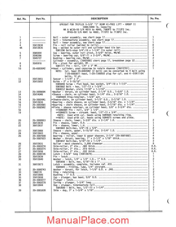 white fork lift hight free lift parts catalog page 4