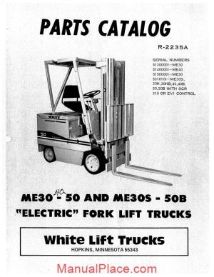 white fork lift me30 to 50 me30s to 50b fork lift trucks parts catalog page 1