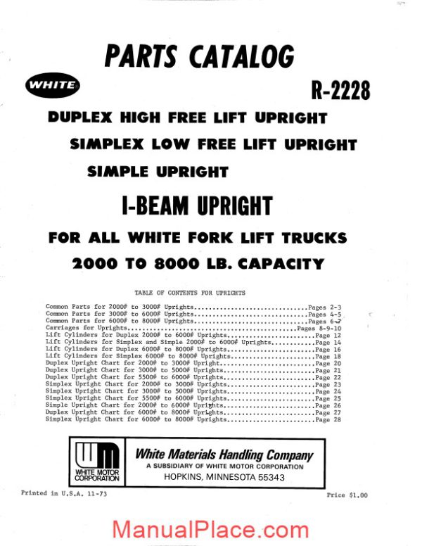 white fork lift simplex low free uprights parts catalog page 1