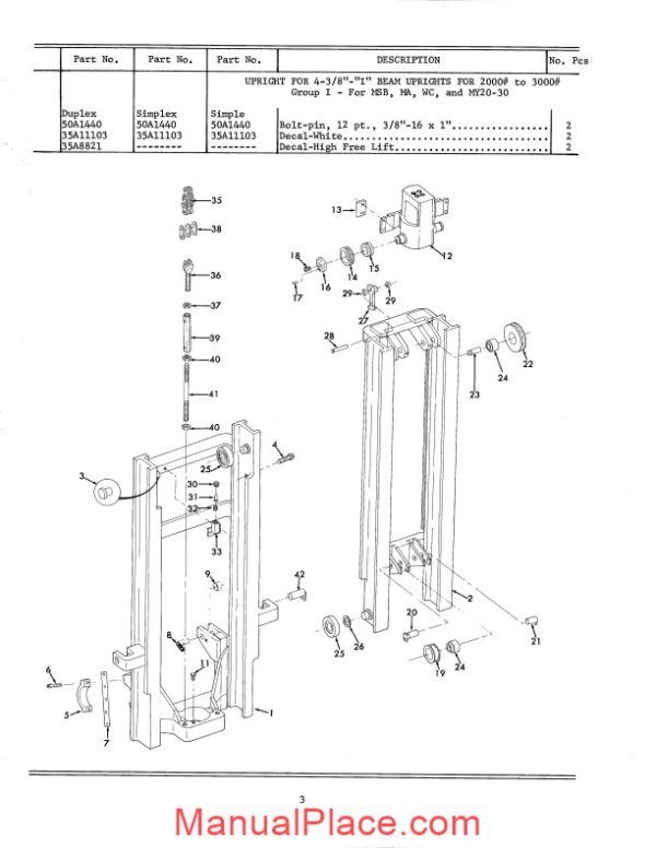 white fork lift simplex low free uprights parts catalog page 3